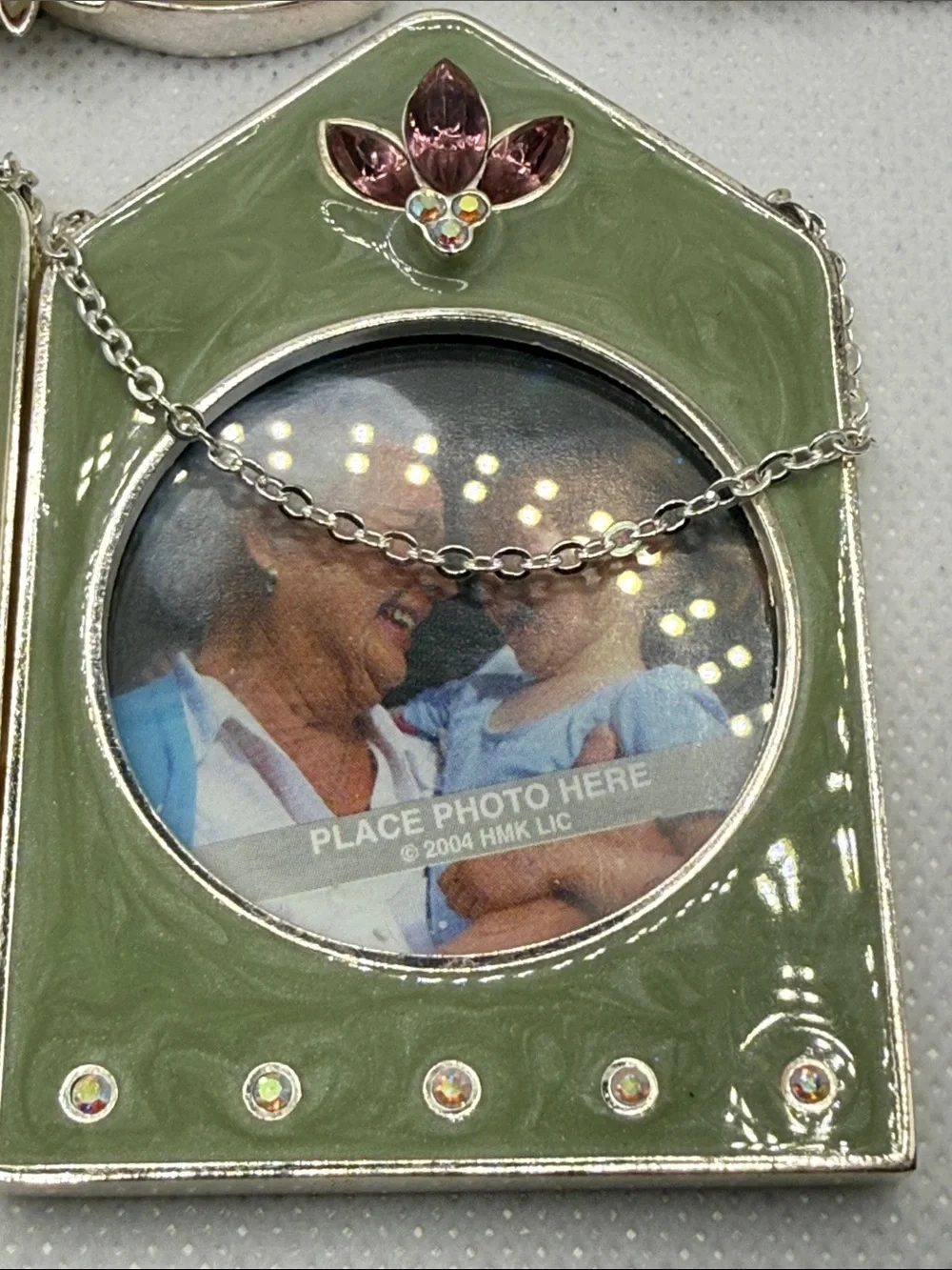 5 Hallmark Olive Green & lime  Enamel Photo Frame picture Aurora & rhinestones
